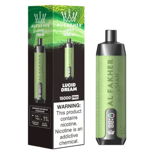 AL Fakher Crown Bar 15K Pro 15000 Puffs 2% 5% Nicotine 18 ML of E-liquid Battery and Ejuice Display Battery Rechargeable (Type-C) Disposable Vape