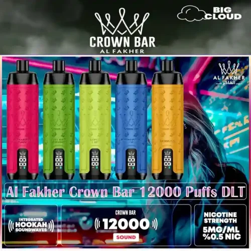 Al Fakher Crown Bar 12K (12000) Puffs 22ML E-liquid Direct-To-Lung (DTL) Leather Wrap 600mAh Type-C Battery Disposable Vape