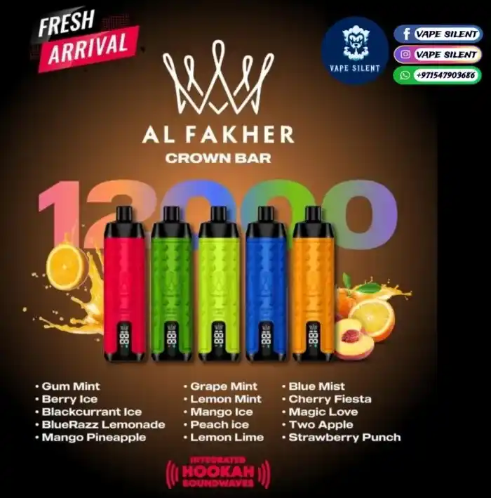 Al Fakher Crown Bar 12K (12000) Puffs 22ML E-liquid Direct-To-Lung (DTL) Leather Wrap 600mAh Type-C Battery Disposable Vape
