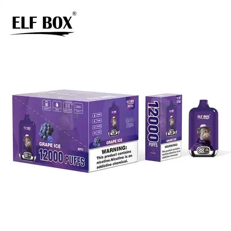 ELF Box Digital 12K(12000) puffs LED Display 25ml E-liquid 0% 2% 3% 5% Nicotine Type-C Rechargeable Disposable Vape
