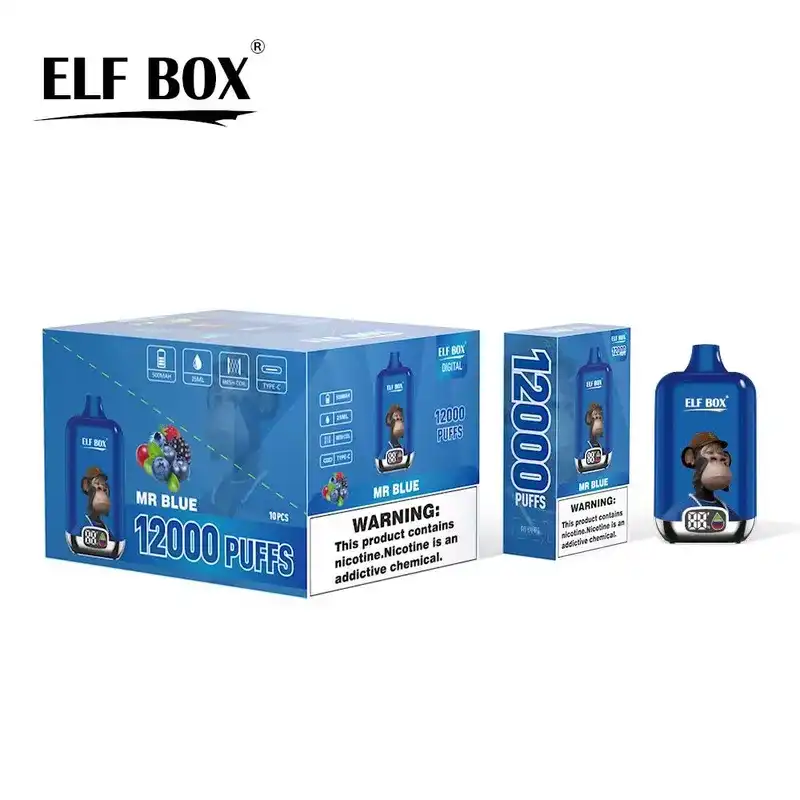 ELF Box Digital 12K(12000) puffs LED Display 25ml E-liquid 0% 2% 3% 5% Nicotine Type-C Rechargeable Disposable Vape