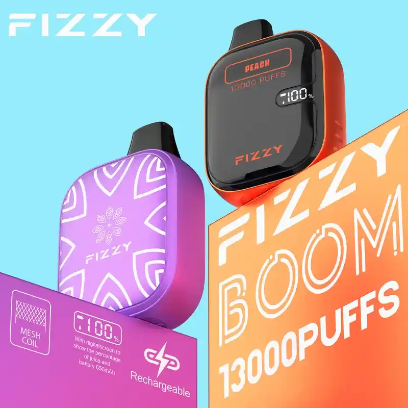 Fizzy Boom 13K (13000) Puffs 21ML E-liquid Mesh Coil LCD Screen 650mAh Rechargeable Battery 2 5% Nicotine Disposable Vape