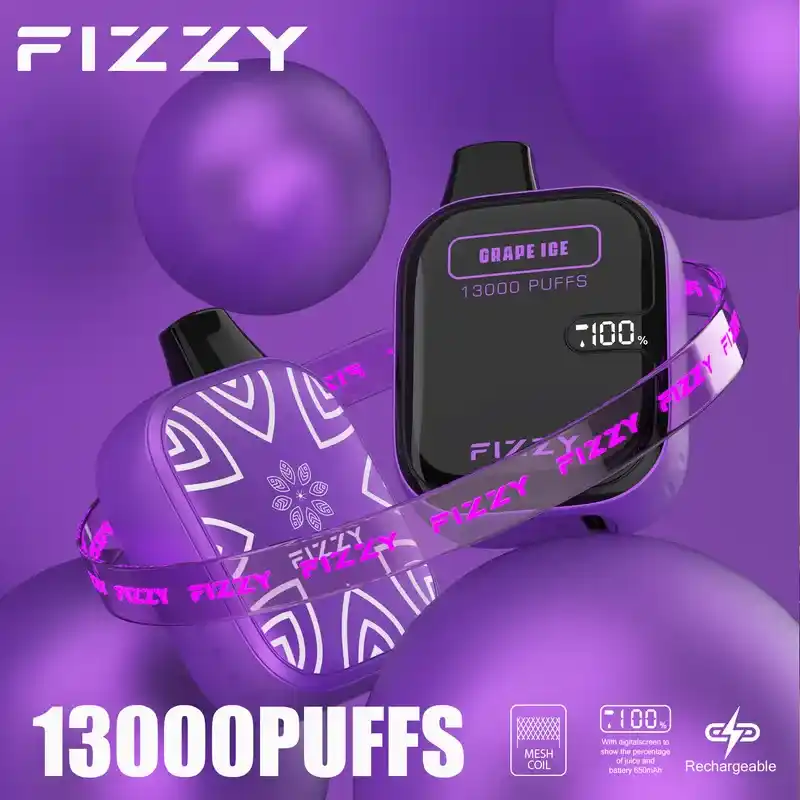 Fizzy Boom 13K (13000) Puffs 21ML E-liquid Mesh Coil LCD Screen 650mAh Rechargeable Battery 2 5% Nicotine Disposable Vape