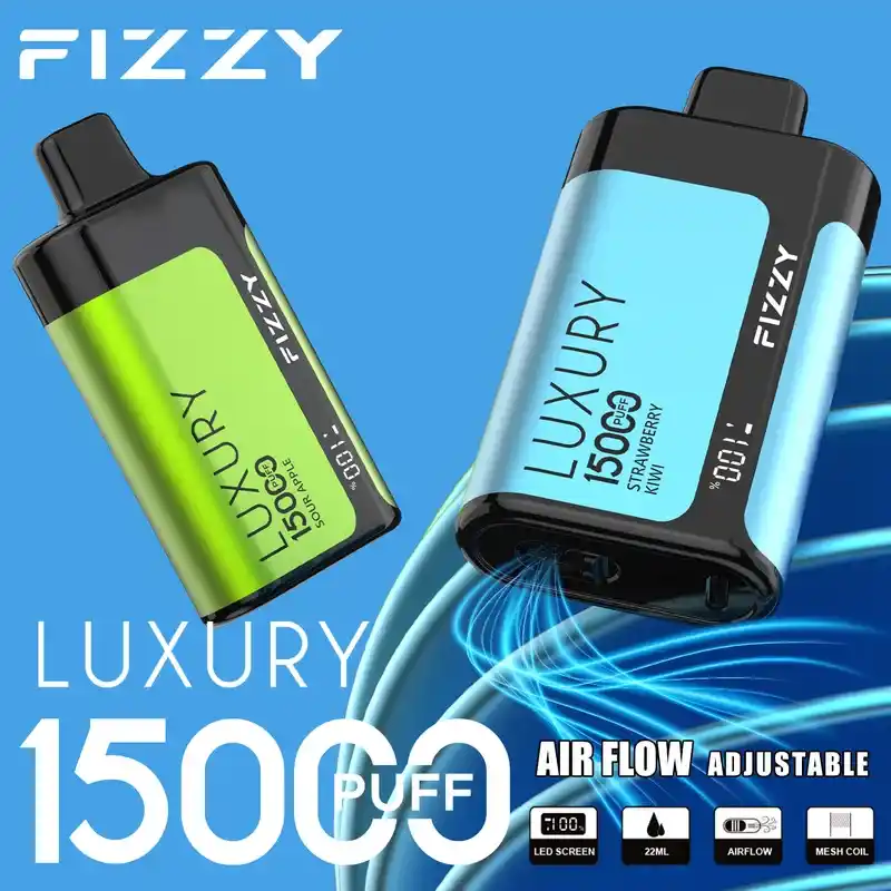 Fizzy Luxury 15K (15000) Puffs 22ML E-liquid Mesh Coil LCD Screen Adjustable Air Flow 15flavors 650mAh Rechargeable Battery 2% 5% Nicotine Disposable Vape