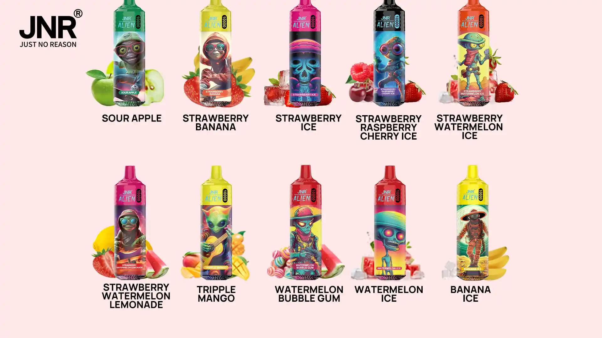 JNR Alien 10K (10000) Puffs 2% 5% Nicotine 20ML E-liquid 850mAh Rechargeable Battery LED (RGB) Lights Disposable Vape