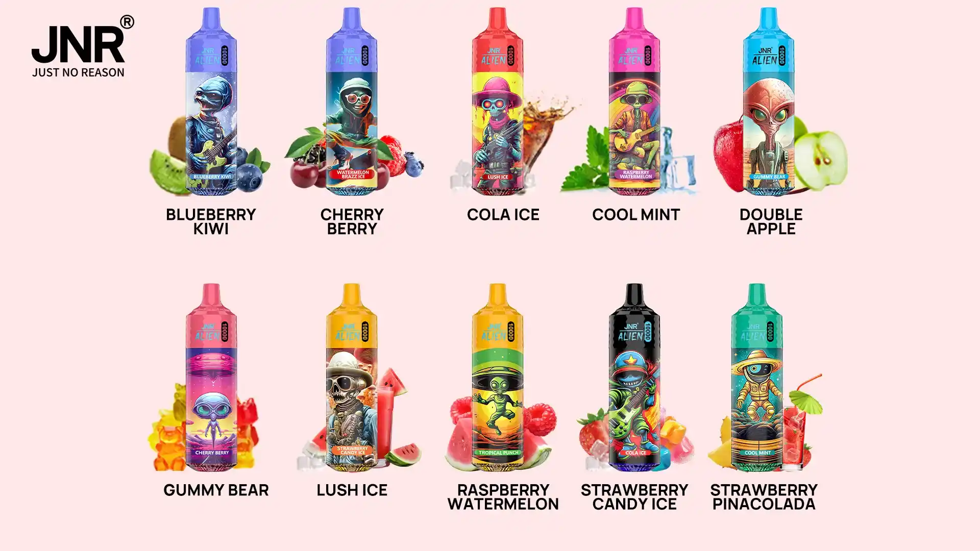JNR Alien 10K (10000) Puffs 2% 5% Nicotine 20ML E-liquid 850mAh Rechargeable Battery LED (RGB) Lights Disposable Vape