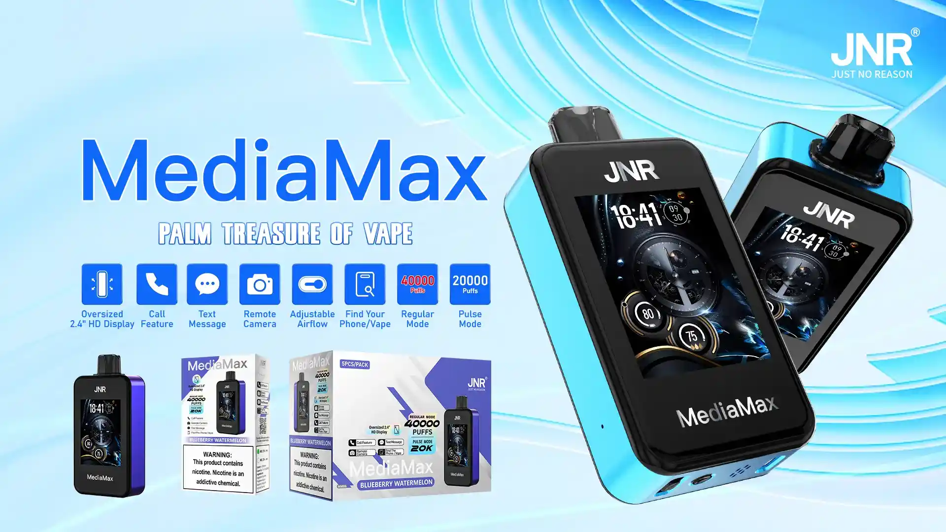 JNR Media Max 40K (40000) Puffs 2.4-Inch Large Screen And Phone Function 5% Nicotine 21mL E-liquid Disposable Vape