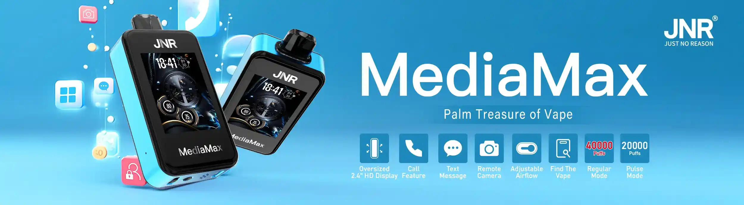 JNR Media Max 40K (40000) Puffs 2.4-Inch Large Screen And Phone Function 5% Nicotine 21mL E-liquid Disposable Vape
