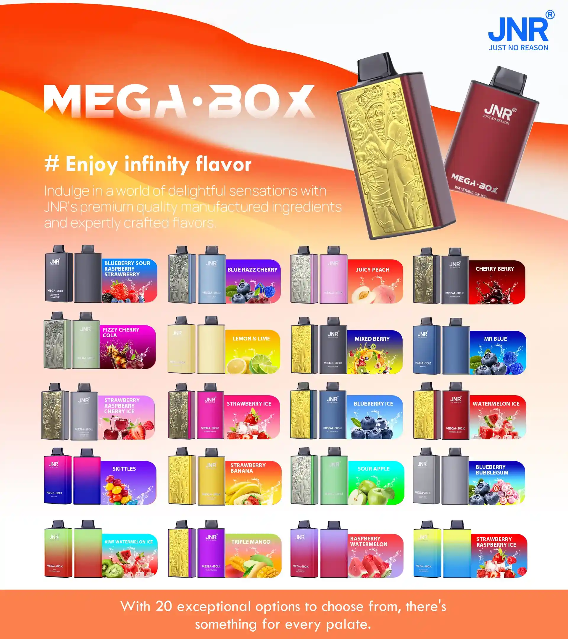 JNR Mega Box 25K (25000) Puffs 3D Texture 2% 5% Nicotine 30ML E-liquid 850mAh Powerbank Battery Disposable Vape