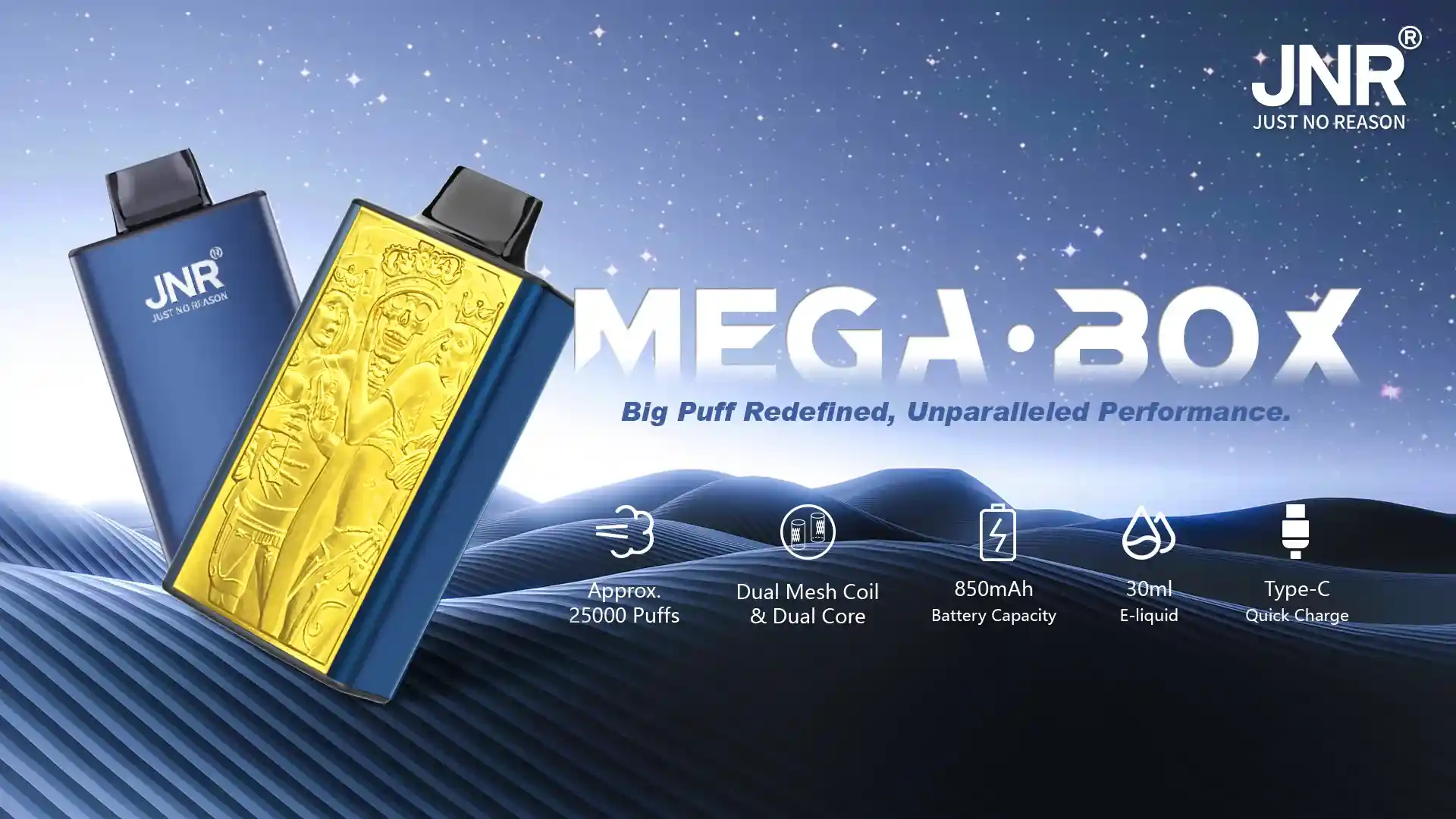 JNR Mega Box 25K (25000) Puffs 3D Texture 2% 5% Nicotine 30ML E-liquid 850mAh Powerbank Battery Disposable Vape
