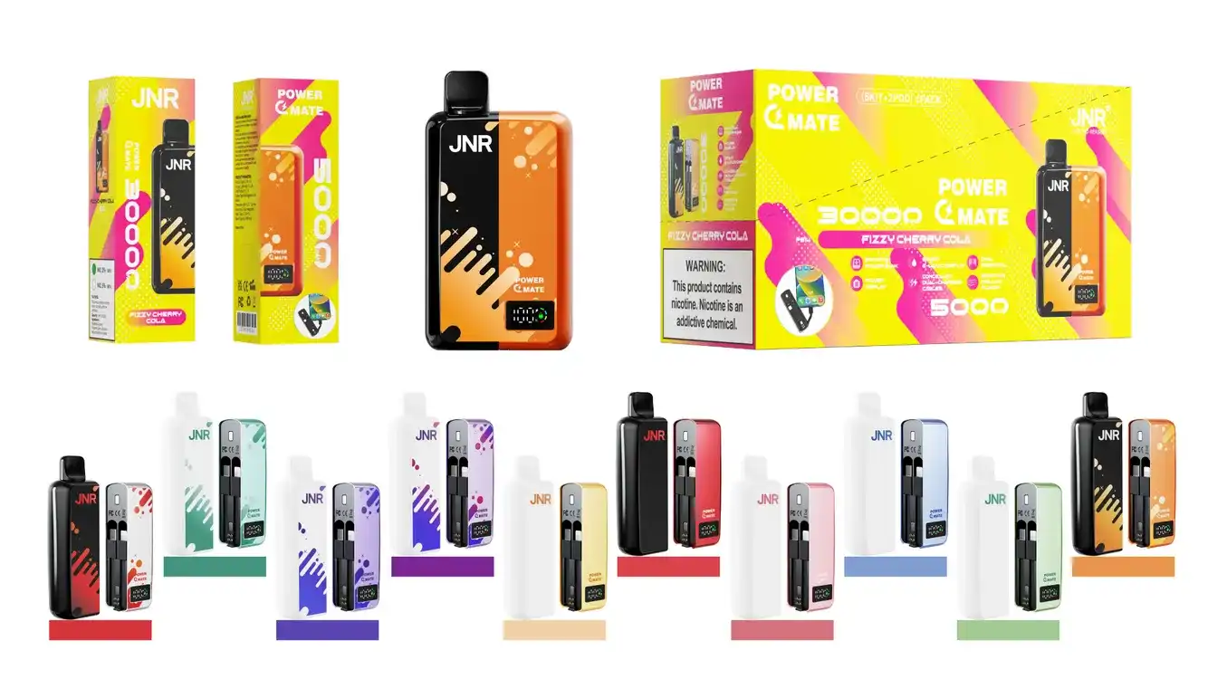 JNR Power Mate 30K (30000) Puffs 30ML E-liquid Smart LCD Screen 2% 5% Nicotine 5000mAh Power Bank Battery Disposable Vape
