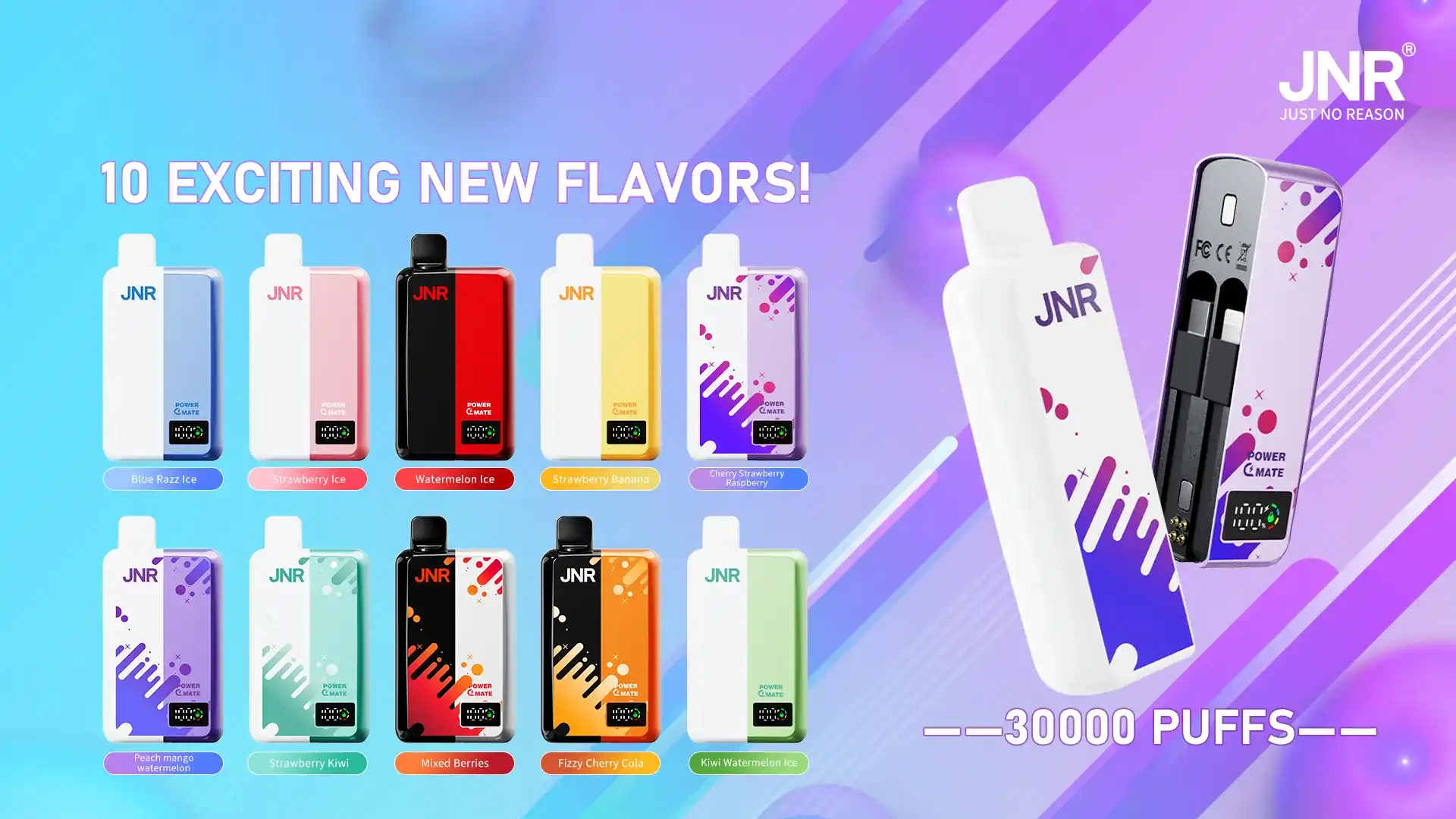JNR Power Mate 30K (30000) Puffs 30ML E-liquid Smart LCD Screen 2% 5% Nicotine 5000mAh Power Bank Battery Disposable Vape
