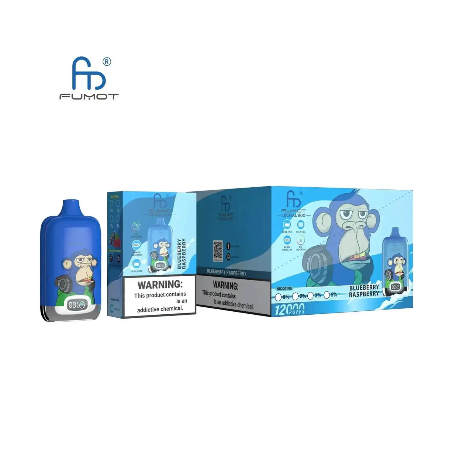 RandM Fumot Digital Box 12K (12000) Puffs 2% 5% Nicotine 20 ML E-liquid 850mAh Battery Disposable Vape