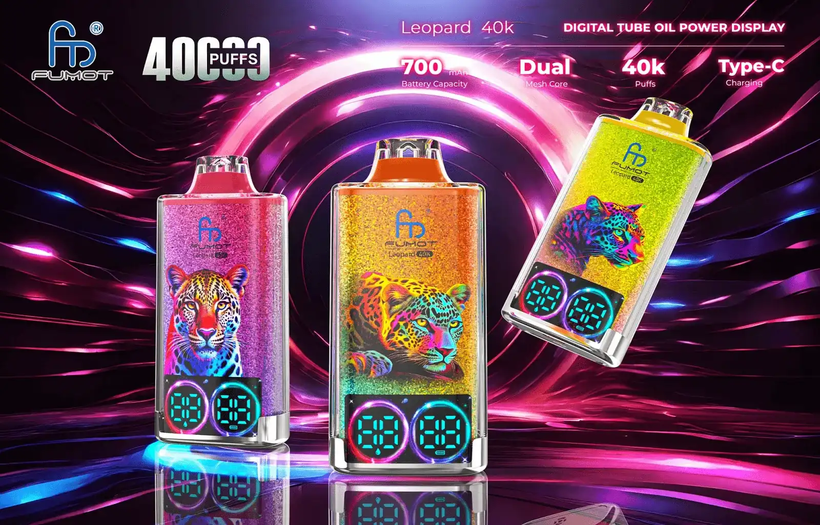 RandM Fumot Leopard 40K (40000) Puffs 40ml E-liquid 750mAh Battery 2% 5% Nicotine Rechargeable (type-C) Disposable Vape