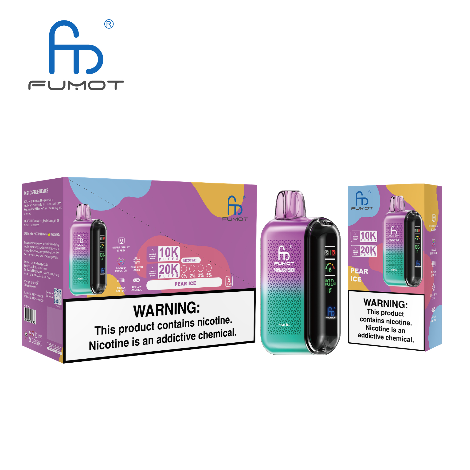 RandM Fumot Tornado 20K (20000) Puffs LCD Screen 28ML E-liquid Metal Painting Craft Disposable Vape