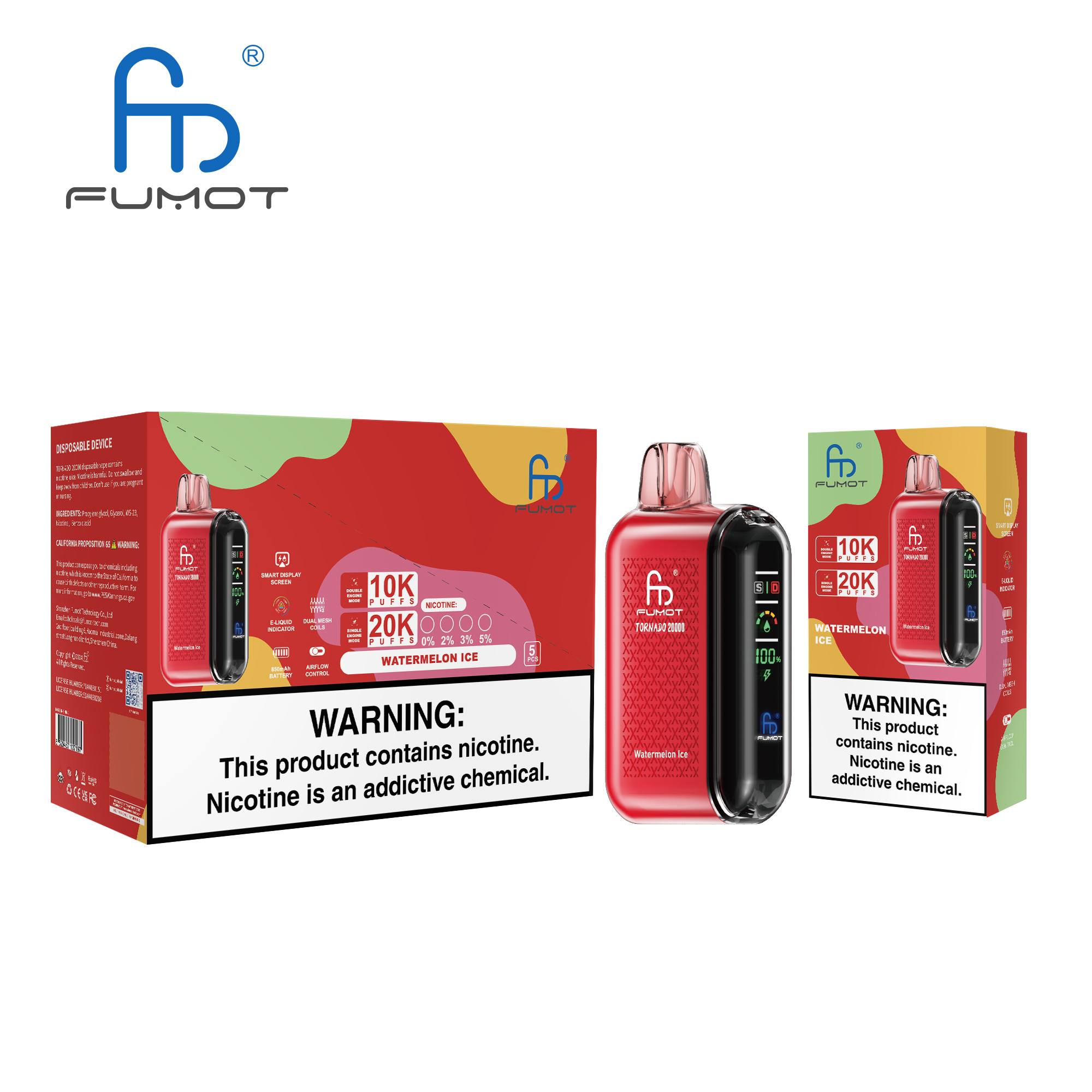 RandM Fumot Tornado 20K (20000) Puffs LCD Screen 28ML E-liquid Metal Painting Craft Disposable Vape