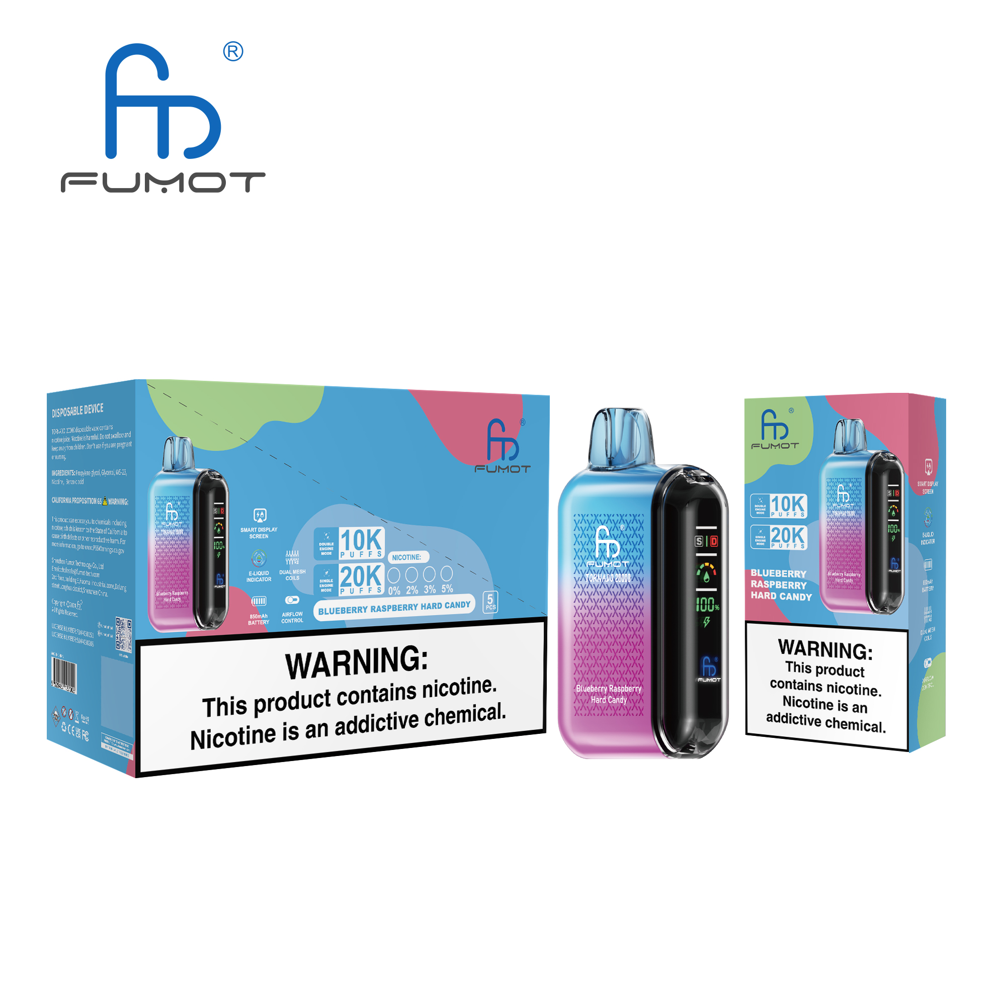 RandM Fumot Tornado 20K (20000) Puffs LCD Screen 28ML E-liquid Metal Painting Craft Disposable Vape