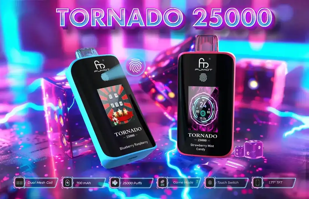 RandM Fumot Tornado 25K (25000) Puffs 3D Curved Screen 2% 5% Nicotine 700mAh Rechargeable Battery  Touch Switch Disposable Vape