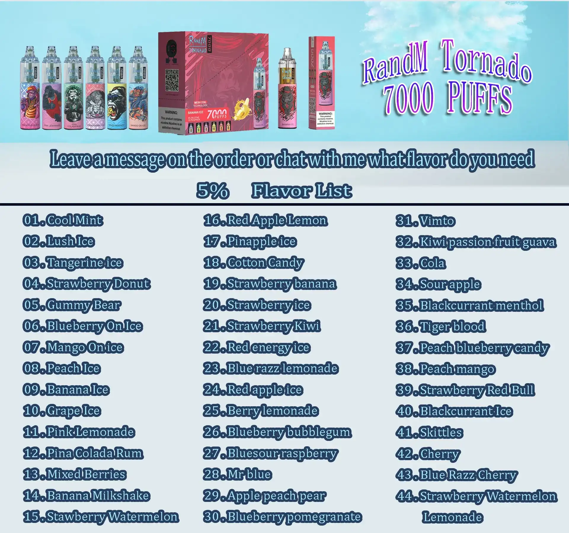 RandM Tornado 7K (7000) Puffs 14ml E-liquid 850mAh Battery 2% 5% Nicotine Rechargeable (type-C) Disposable Vape