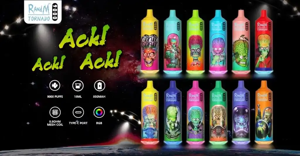 RandM Tornado 9K (9000) Puffs 850mAh Battery 18ml E-juice 2% 5% Nicotine RGB Light Disposable Vape