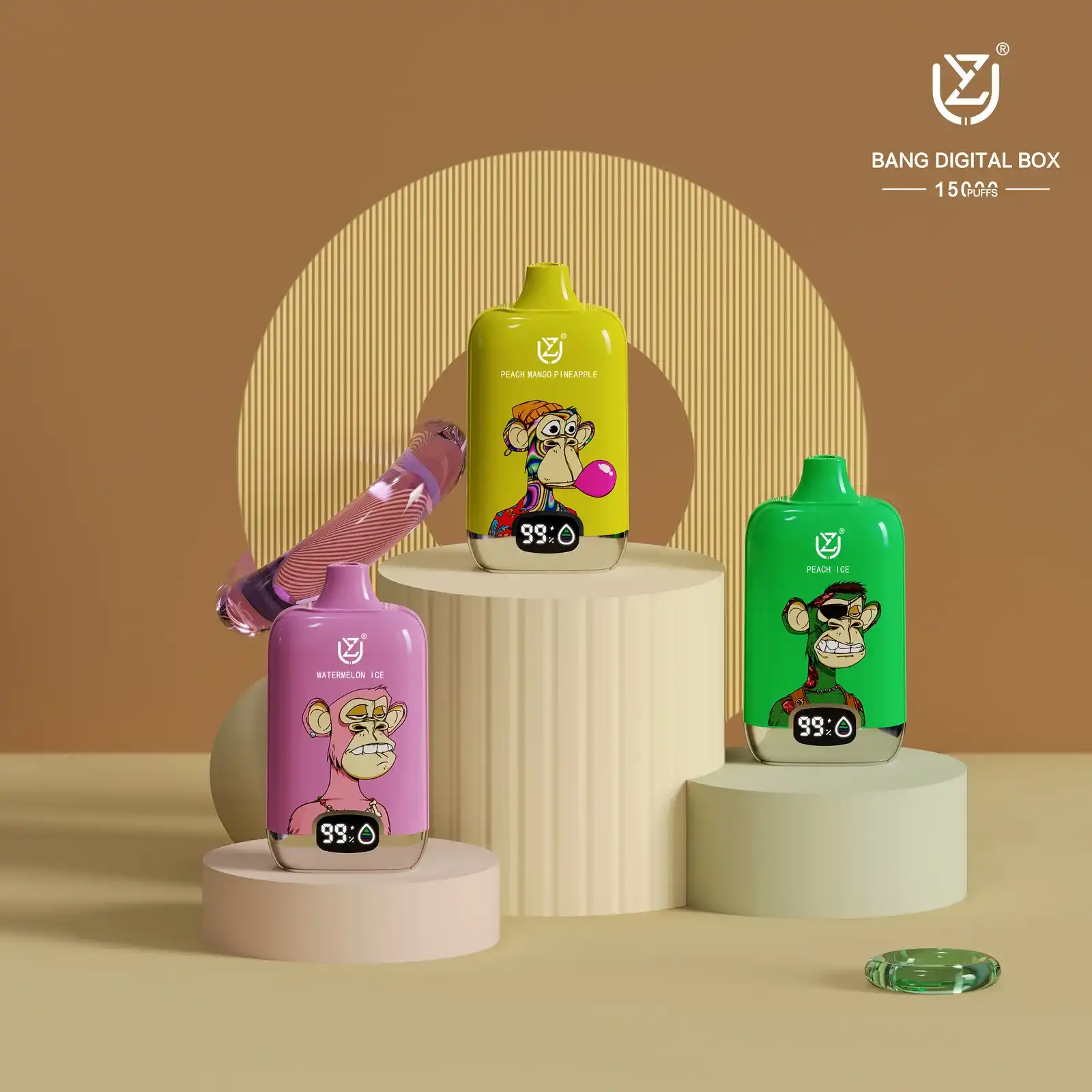 UZY Bang DIgital 15K (15000) Puffs 2% 5% Nicotine LCD Screen 20ml Pre-filled E-juice 850mAh Battery Disposable Vape