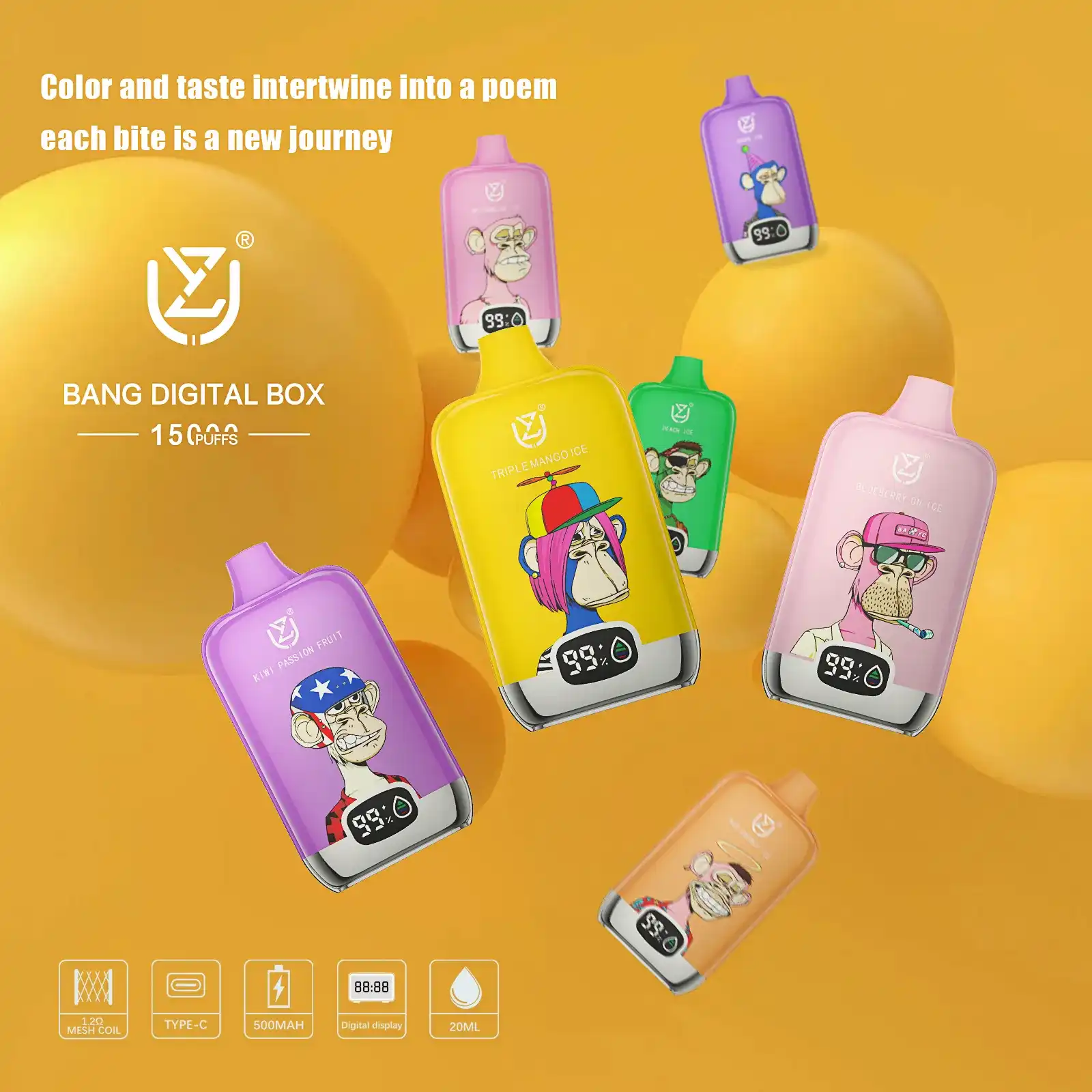 UZY Bang DIgital 15K (15000) Puffs 2% 5% Nicotine LCD Screen 20ml Pre-filled E-juice 850mAh Battery Disposable Vape