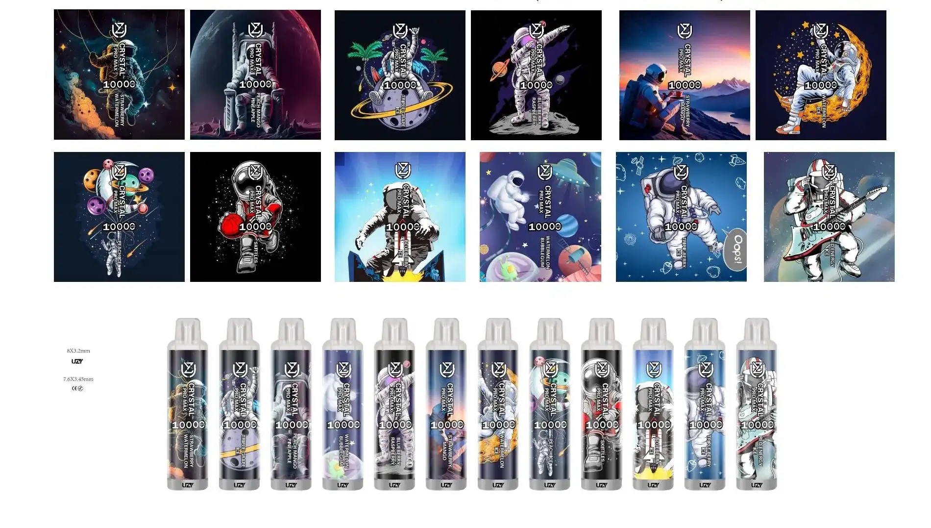 UZY Crystal Pro Max 10K (10000) Puffs 16.0ML E-Liquid 650mAh Battery Rechargeable 2%-5% Nicotine Disposable Vape