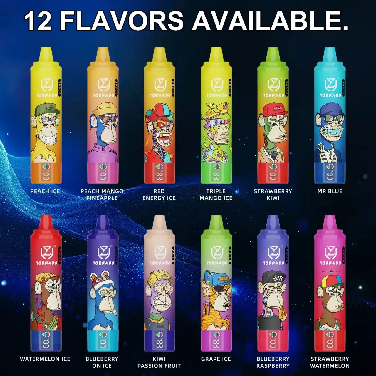 UZY Tornado 20K (20000) Puffs 2% 5% Nicotine 28ml E-liquid LED Display Type-C Rechargeable Disposable Vape Pen
