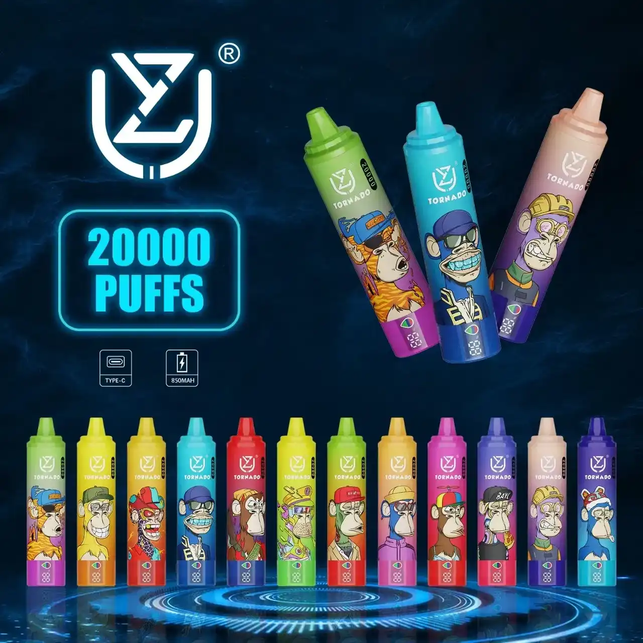 UZY Tornado 20K (20000) Puffs 2% 5% Nicotine 28ml E-liquid LED Display Type-C Rechargeable Disposable Vape Pen