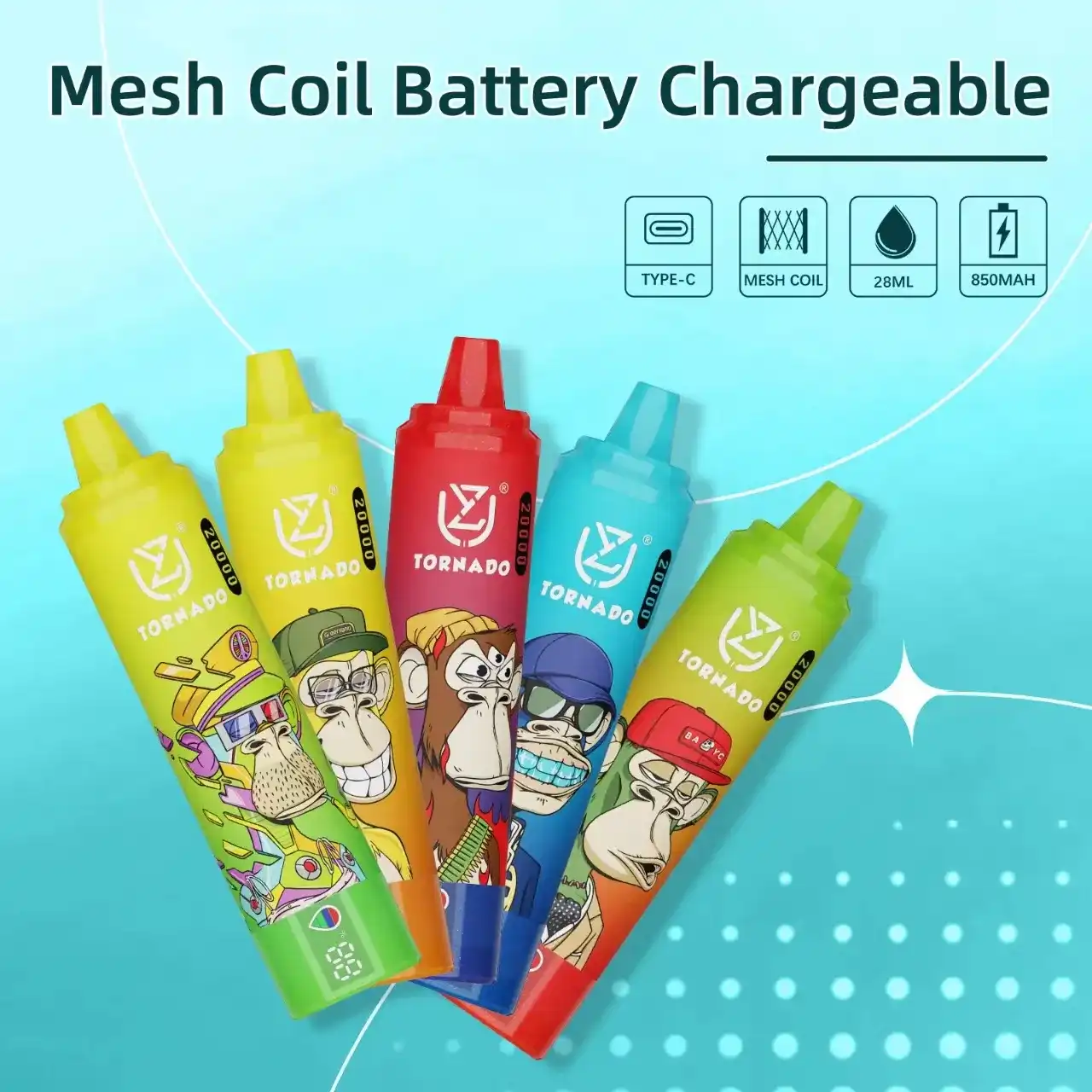 UZY Tornado 20K (20000) Puffs 2% 5% Nicotine 28ml E-liquid LED Display Type-C Rechargeable Disposable Vape Pen