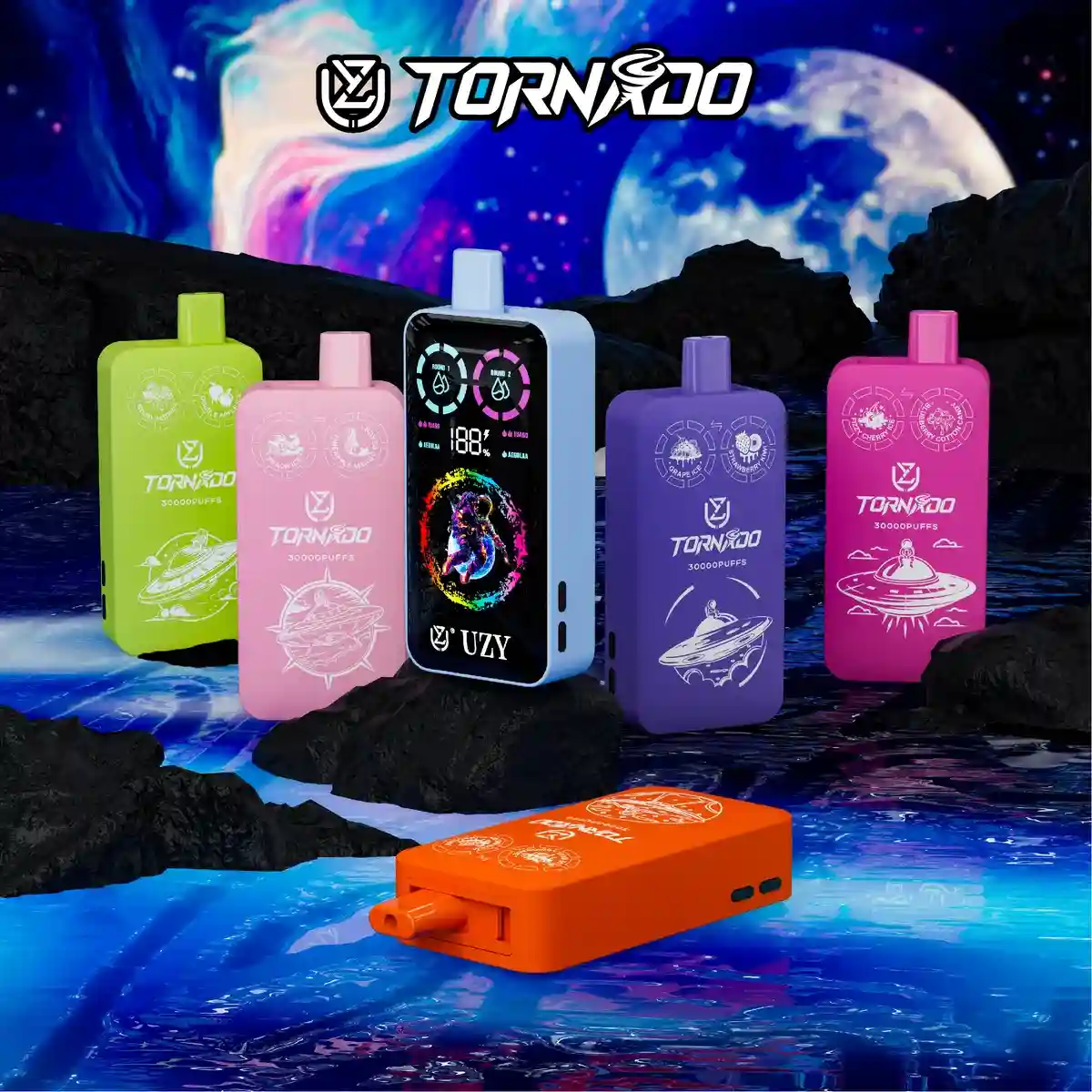 UZY Tornado 30K (30000) Puffs Dual Flavors Smart LCD Display 40mL E-liquid 2% 5% Nicotine 850mAh Battery Disposable Vape