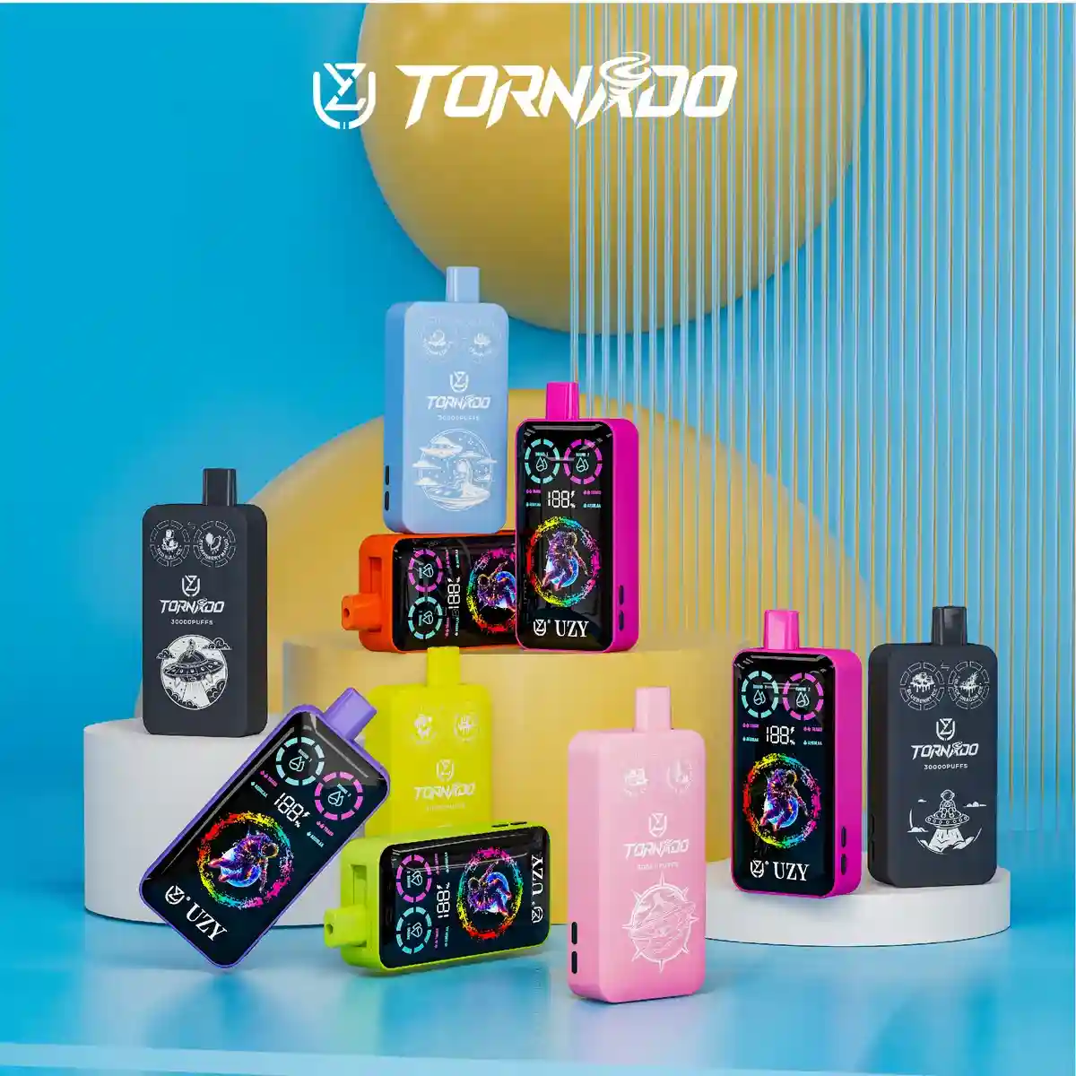 UZY Tornado 30K (30000) Puffs Dual Flavors Smart LCD Display 40mL E-liquid 2% 5% Nicotine 850mAh Battery Disposable Vape
