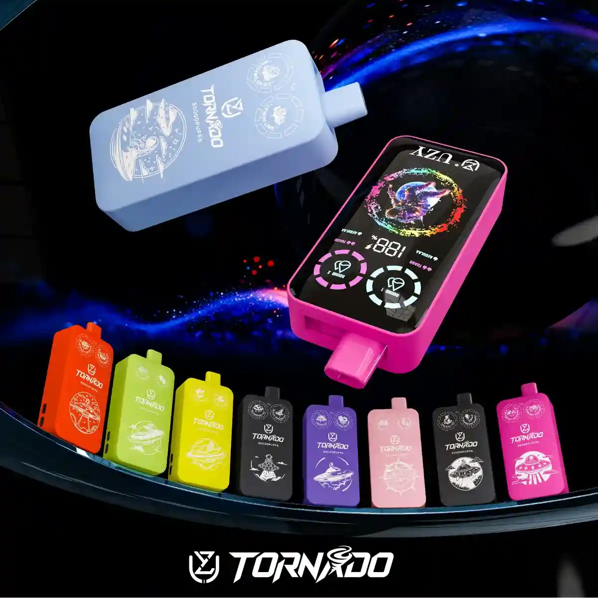 UZY Tornado 30K (30000) Puffs Dual Flavors Smart LCD Display 40mL E-liquid 2% 5% Nicotine 850mAh Battery Disposable Vape