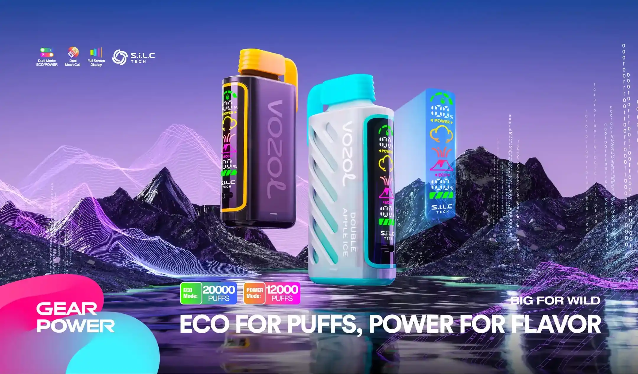 Vozol Gear Power 20K (20000) Puffs Full Screen Display 20mL E-liquid 2% 5% Nicotine USB Type-C Charging Disposable Vape