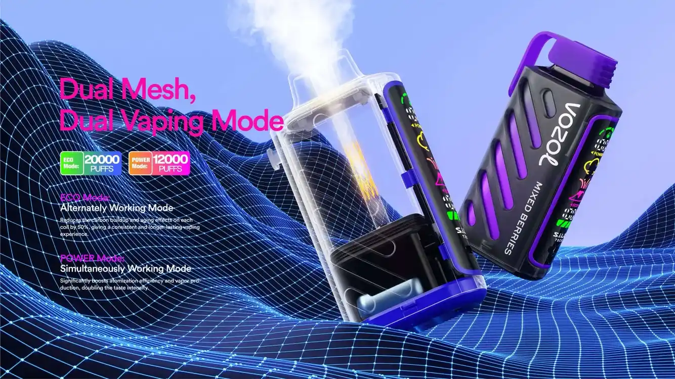 Vozol Gear Power 20K (20000) Puffs Full Screen Display 20mL E-liquid 2% 5% Nicotine USB Type-C Charging Disposable Vape