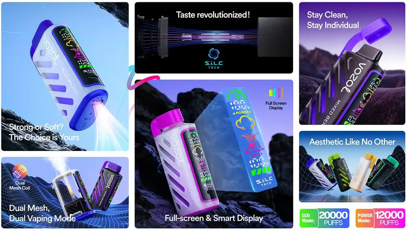 Vozol Gear Power 20K (20000) Puffs Full Screen Display 20mL E-liquid 2% 5% Nicotine USB Type-C Charging Disposable Vape
