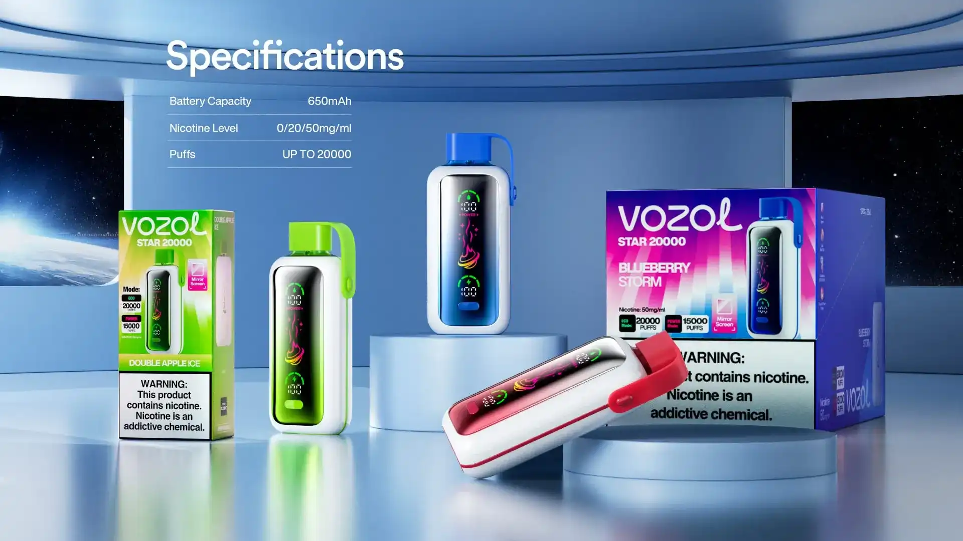Vozol Star 20K (20000) Puffs Full Screen Display 24mL E-liquid 2% 5% Nicotine Type-C Charging Disposable Vape