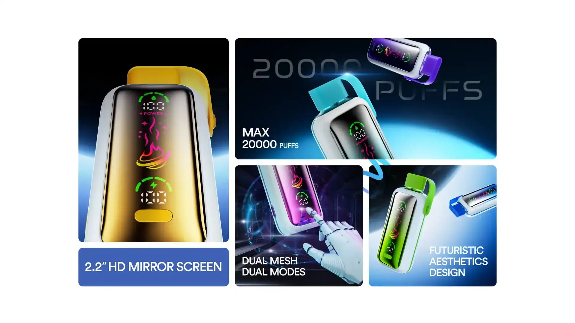 Vozol Star 20K (20000) Puffs Full Screen Display 24mL E-liquid 2% 5% Nicotine Type-C Charging Disposable Vape