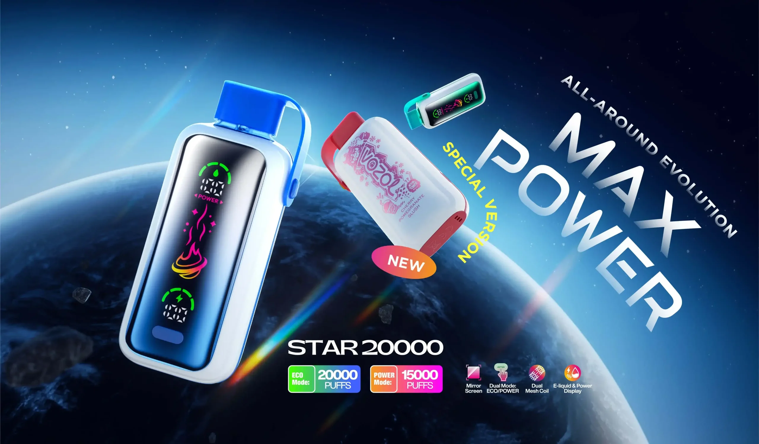 Vozol Star 20K (20000) Puffs Full Screen Display 24mL E-liquid 2% 5% Nicotine Type-C Charging Disposable Vape