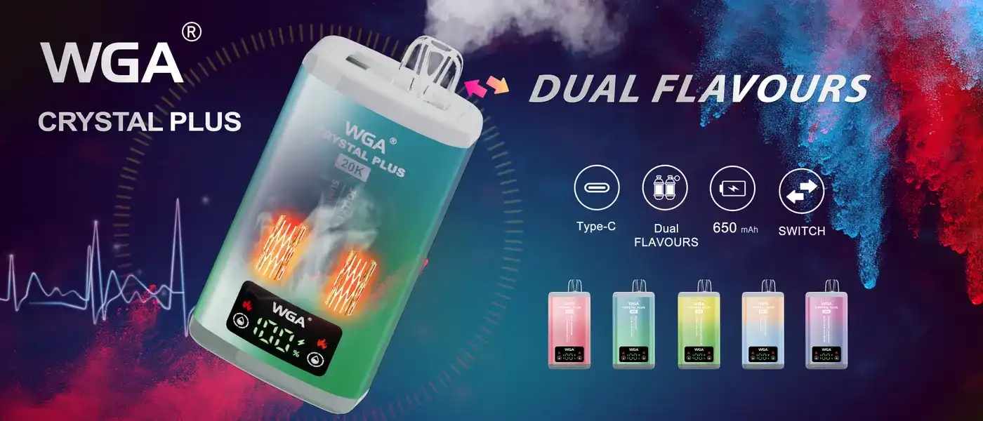 WGA Crystal Plus 20k (20000) Puffs Switchable Taste Function Dual Flavors 2% 5% Nicotine Adjustable Airflow Disposable Vape