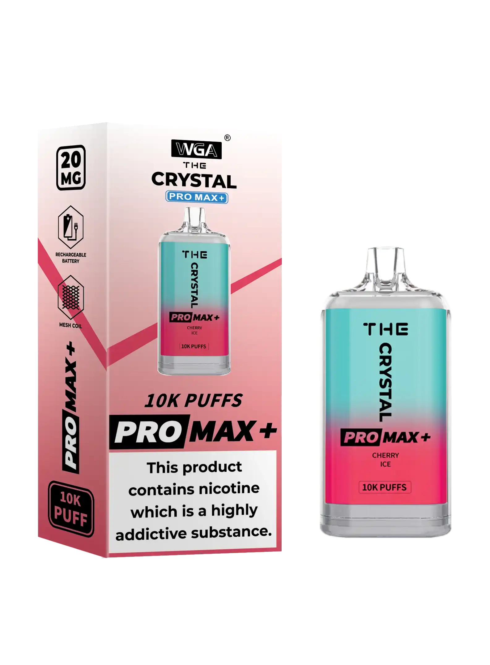 WGA Crystal Pro Max 10K (10000) Puffs 20ml E-liquid 2% 5% Nicotine Type-C Charging 550mAh Battery Disposable Vape