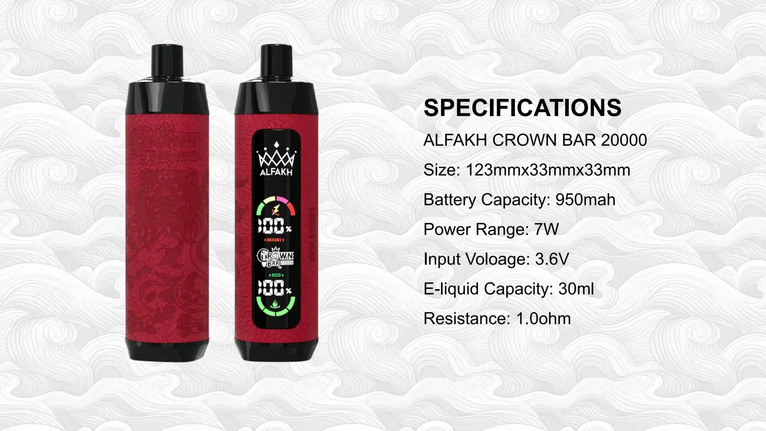 AL FAKHER CROWN BAR 20K(20000) Puffs 30ML E-liquid LCD Screen Leather Wrap 850mAh Type-C Battery Disposable Vape