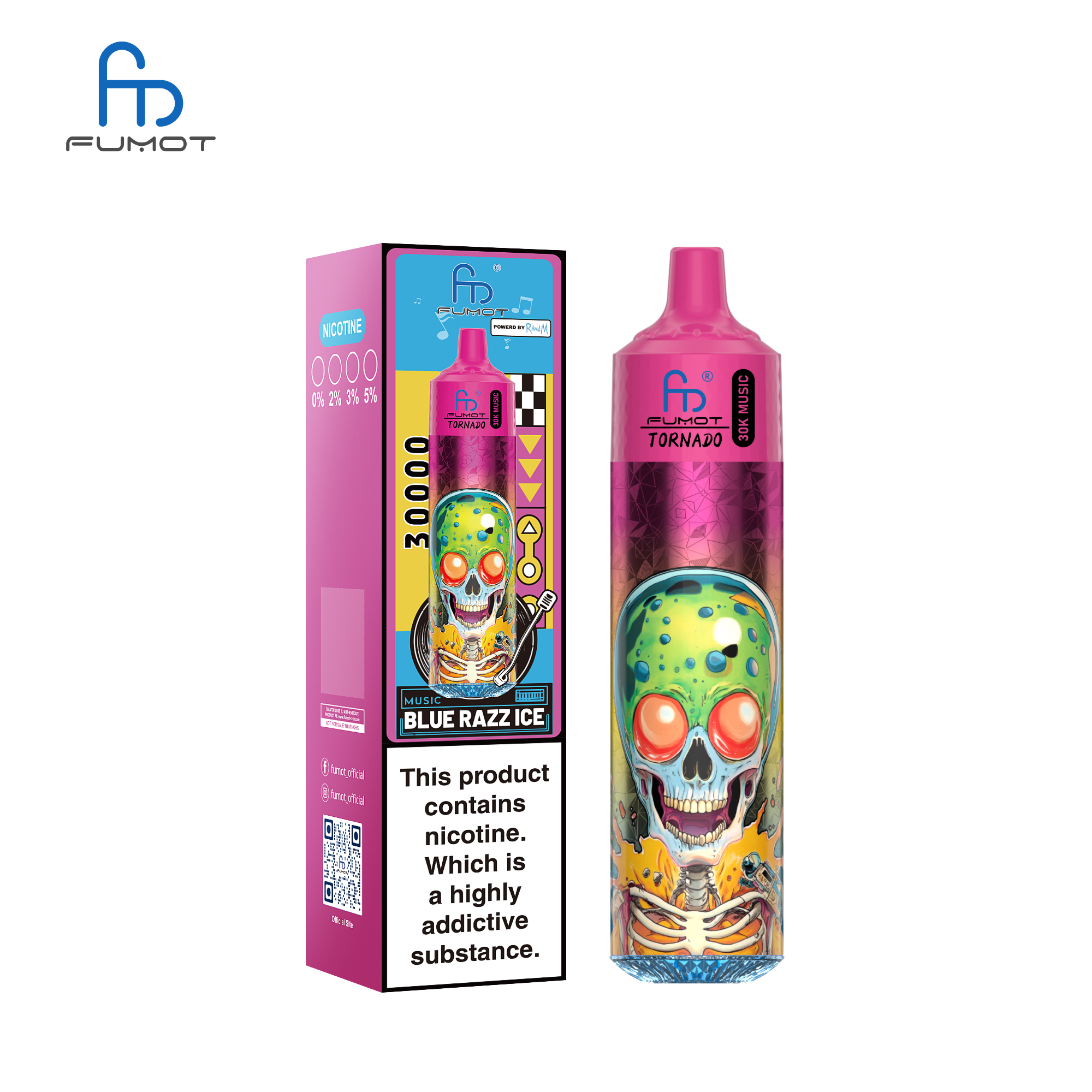 24h-vape.com RANDM Fumot Tornado 30K(300000) Puffs Music Lighting 2% 5% Nicotine Type-C Charging 30mL of E-liquid Disposable Vape