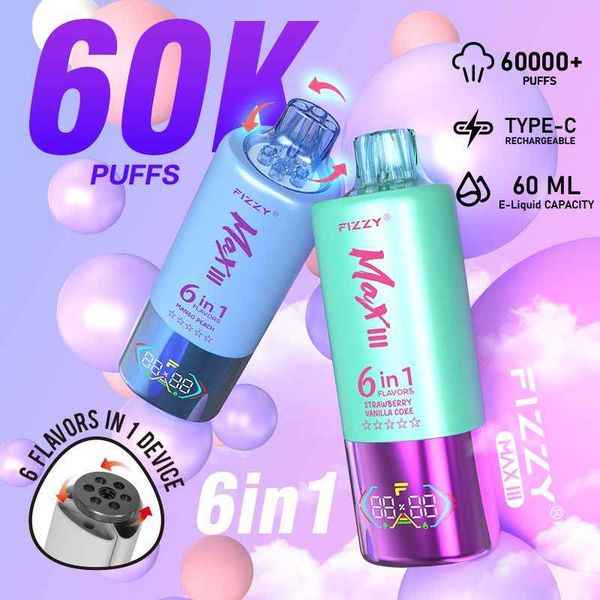 Fizzy Max III 6in1 60K 60000 Puffs Rechargeable Disposable Vape – Flavor Box (6-Pack)