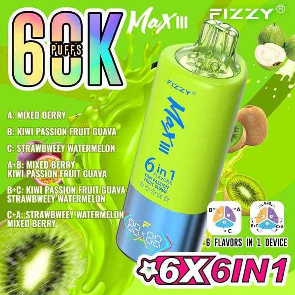 Fizzy Max III 6in1 60K 60000 Puffs Rechargeable Disposable Vape – Flavor Box (6-Pack)