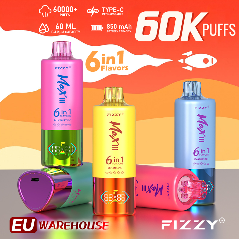 24h-vape.com Revolutionary Experience:Fizzy Max III Six-in-One Rechargeable Disposable Vape-A 60,000-Puff Journey to Bliss, Unlocking 6 Mysterious Flavor Universes!