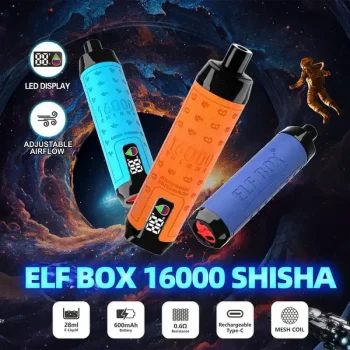 ELF BOX SHISHA 16000(16K) Puffs 28ml e-liquid 0% 2% 3% 5% Nicotine LED Display Type-C rechargeable Leather Disposable Vape Pen