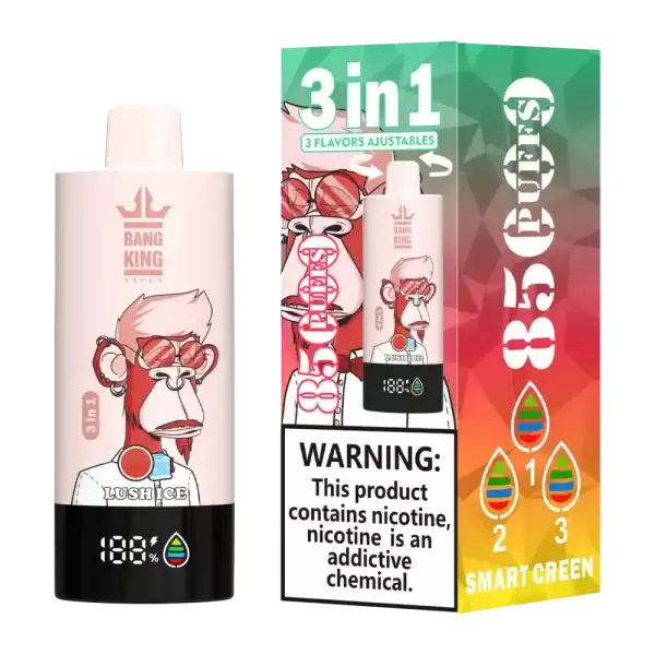 Bang King 85K (85000) Puffs 3 In 1 Triple Flavor Newest Original 600MAh Rechargeable LCD Display 2% 3% 5% Nicotine Disposable Vape 7 Bang King 85K (85000) Puffs 3 In 1 Triple Flavor Newest Original 600MAh Rechargeable LCD Display 2% 3% 5% Nicotine Disposable Vape