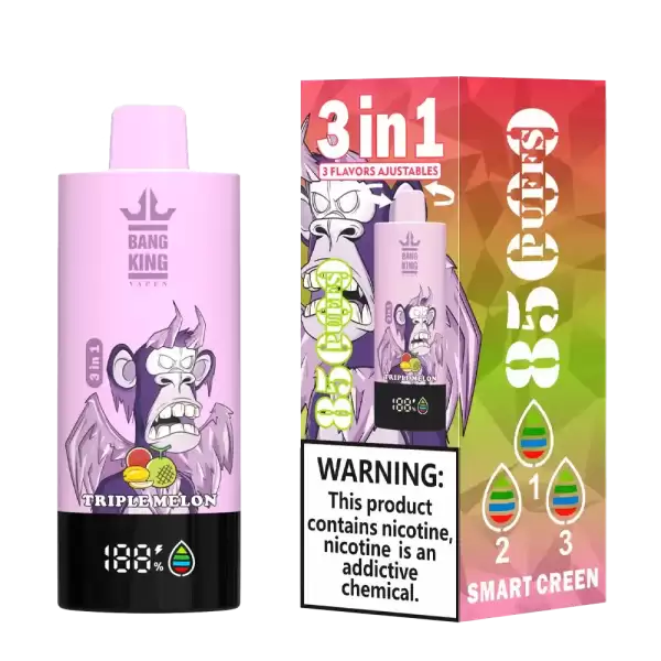 Bang King 85K (85000) Puffs 3 In 1 Triple Flavor Newest Original 600MAh Rechargeable LCD Display 2% 3% 5% Nicotine Disposable Vape 15 Bang King 85K (85000) Puffs 3 In 1 Triple Flavor Newest Original 600MAh Rechargeable LCD Display 2% 3% 5% Nicotine Disposable Vape