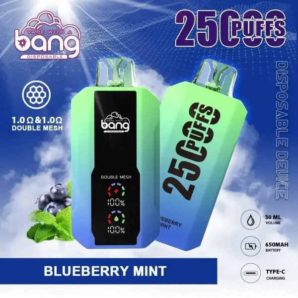 Bang 25K(25000) Puffs LCD Display 30ml E-liquid 650 mAh Battery 0% 2% 3% 5% Nicotine Disposable Vape